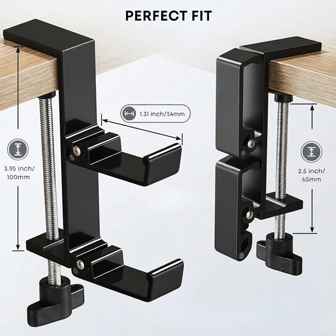 JAKO New Foldable Headphone Stand for Desk, Aluminum Alloy Headphone Holder - Headset Stand Hook Space Save Mount, Universal Fit PC Gaming Headsets Holder Under Desk Clamp for Office, Computer Table