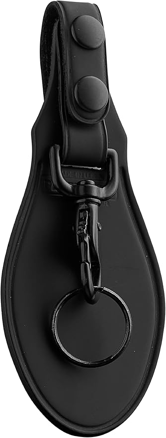 Perfect Fit Leather Key Holder Duty Belt Keychain Key Strap Keyring Holder with Black Leather Flap and Black Hardware