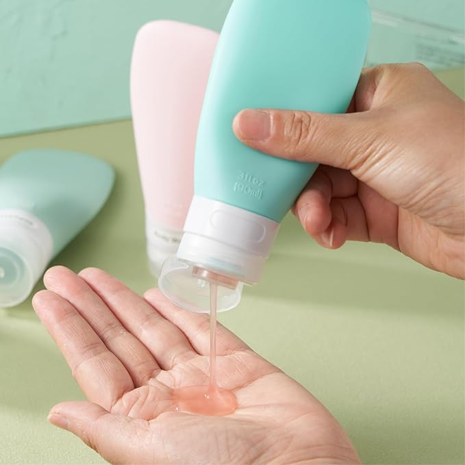INSFIT Travel Bottles for Toiletries, TSA Approved 3oz Travel Size Containers, BPA Free Leak Proof Squeezable Silicone Tubes for Shampoo Conditioner Lotion Body Wash with Labels