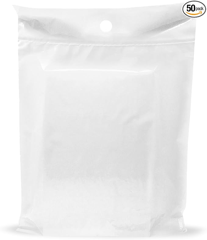 12x15 White Disposable Car Trash Bags, Leak-proof, Medium Size, 50 Pack, 2 Mil Thick, with Die-Cut Handles by PPB