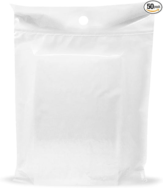12x15 White Disposable Car Trash Bags, Leak-proof, Medium Size, 50 Pack, 2 Mil Thick, with Die-Cut Handles by PPB