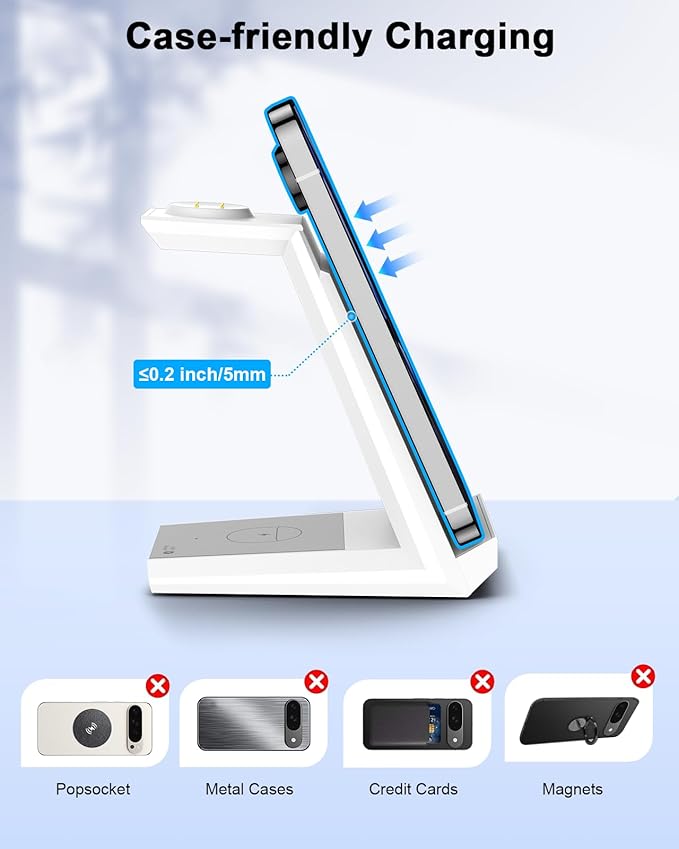 NANAMI Wireless Charger for Google - 3 in 1 Wireless Charging Station Fast Charger Stand Dock for Pixel 9/9 Pro XL/Fold/8/7,Buds Pro 2/Pro, Watch 3/2,Fitbit Versa 4/Sense 2(Not for Pixel Watch 1/4)