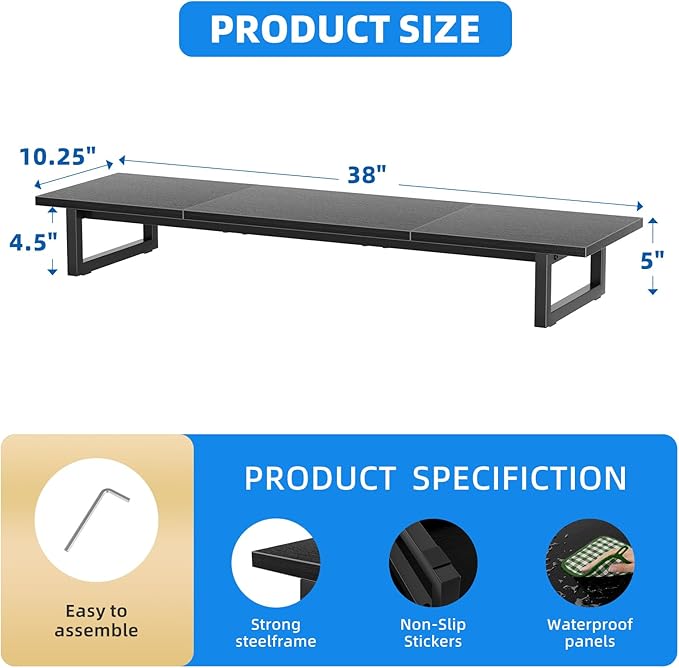Simple Trending Desk Organizers and Accessories, Dual Monitor Stand Riser, Desk Shelf Wood Computer Rack for 2 Monitors, Black
