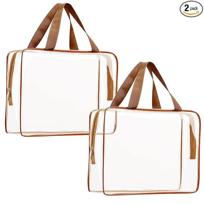 2Pcs Crystal Clear PVC Travel Toiletry Bag Kit for Women Men, Waterproof Vinyl Packing Organizer Storage Bags with Zipper Handle Straps, Cosmetic Pouch Carry on Airport Airline Compliant Bag Handbag