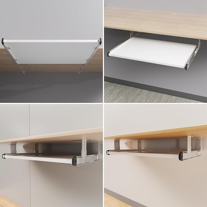 Under Desk Keyboard Tray Pull Out Slide Height Adjustable Slide Out Keyboard Draw Holder Track Full Extension Ball Bearing Under Table Lift Bracket for Mounting Music Keyboard Piano Without Tray