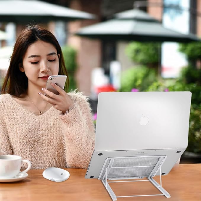 Ergonomic Laptop Tablet Stand Metal Mesh Ventilated Desktop Adjustable Computer Holder Riser Compatible with Apple MacBook Air Pro Dell XPS HP Samsung Lenovo More Laptops up to 16" (White)