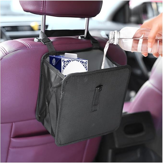 Car Trash Can, Foldable Hanging Multipurpose Vehicle Garbage Bag for Seat Console, Waterproof Collapsible Auto Interior Trash Bin Storage Organizer, Universal for Truck SUV RV (Large)