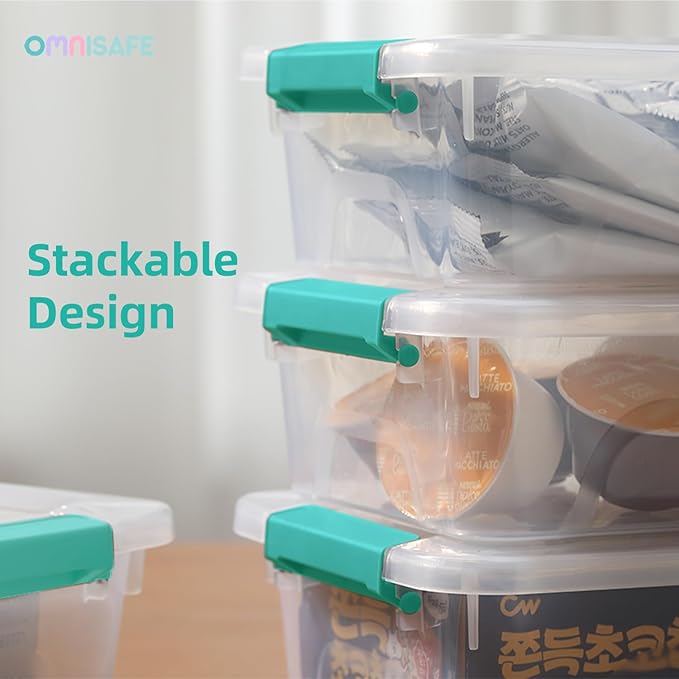 Plastic Storage Bin with Lid, Stackable Design, Clip Box for Crafts, Supplies and Office Items Container (8 Pack 4 Quart Green)