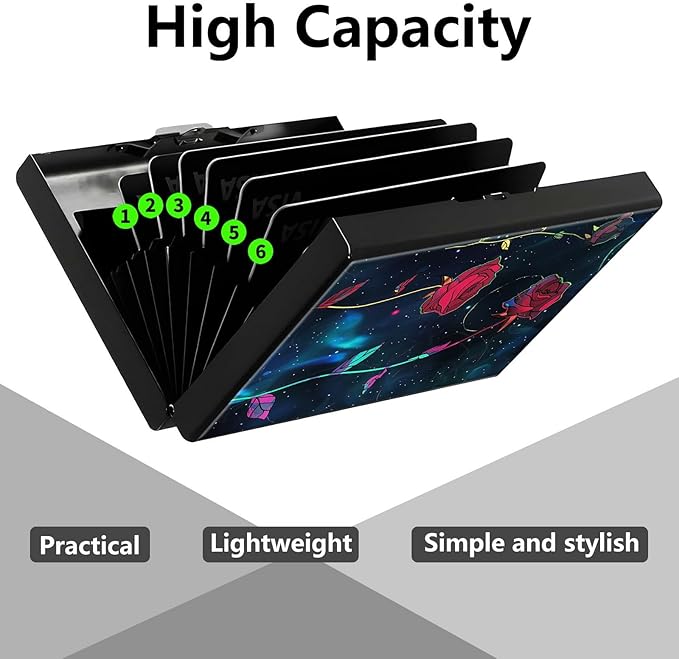 Credit Card Holder, Roses Art Design Mini RFID Blocking Aluminum Wallet Slim Metal Hard Case Shell Travel Wallet ID Case Small Credit Cards Case Business Cards for Women Men Girls