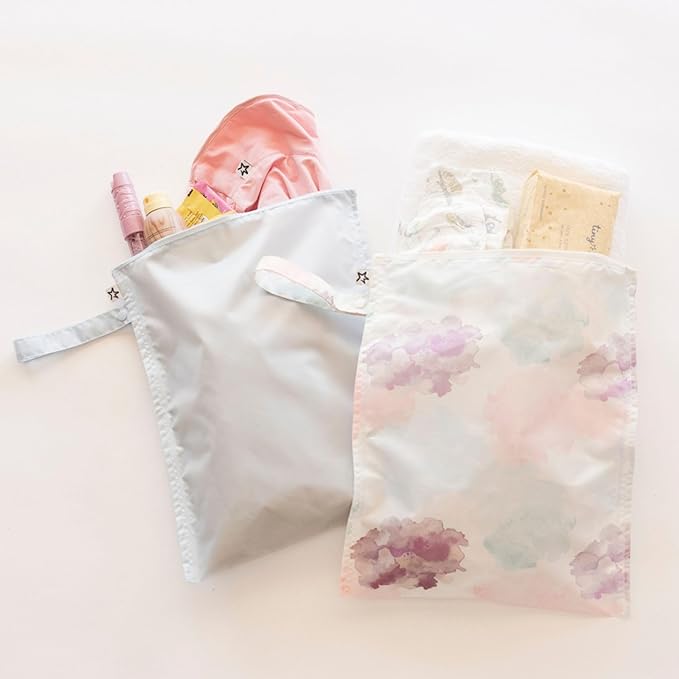 Tiny Twinkle Mess Proof Wet Bags | 2-Pack Reusable Waterproof Wet Bags for Swimsuits | Baby Clothes | Travel & Diaper Bag (Cotton Candy)