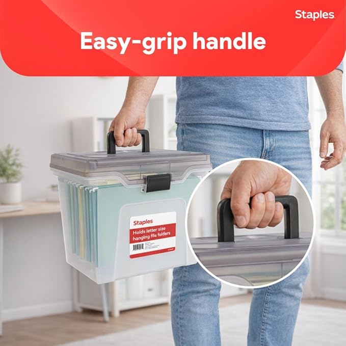 STAPLES File Box File Portable Tote, Letter Size, Clear, 4/Carton