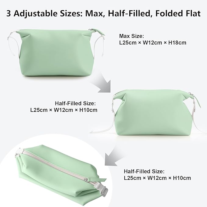 Vomgomfom 6L 13 Inch Silicone Toiletry Bag, Waterproof Leakproof Travel Cosmetic Organizer, Adjustable G-Buckle Compression Dopp Kit, Foldable Makeup Bag for Women & Men (Green, 13" 6L)