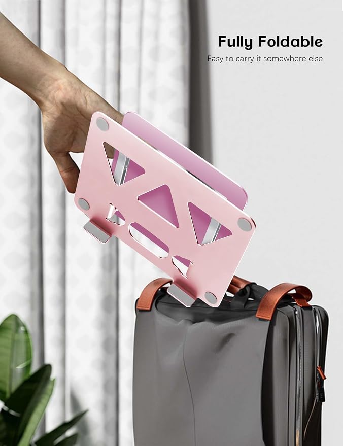 Aoviho Adjustable Laptop Stand for Desk,Portable Laptop Stand Holder and Riser,Foldable Aluminum Notebook Computer Stands for MacBook Air Pro HP Lenovo Dell Samsung, 10-15.6 inch,Blush Rose Silver