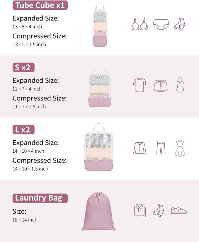 Narwey 6 Set/5 Set Compression Packing Cubes for Travel Kids Women Carry on, Packing Organizers Bag for Backpack Luggage Suitcase Duffle Bags