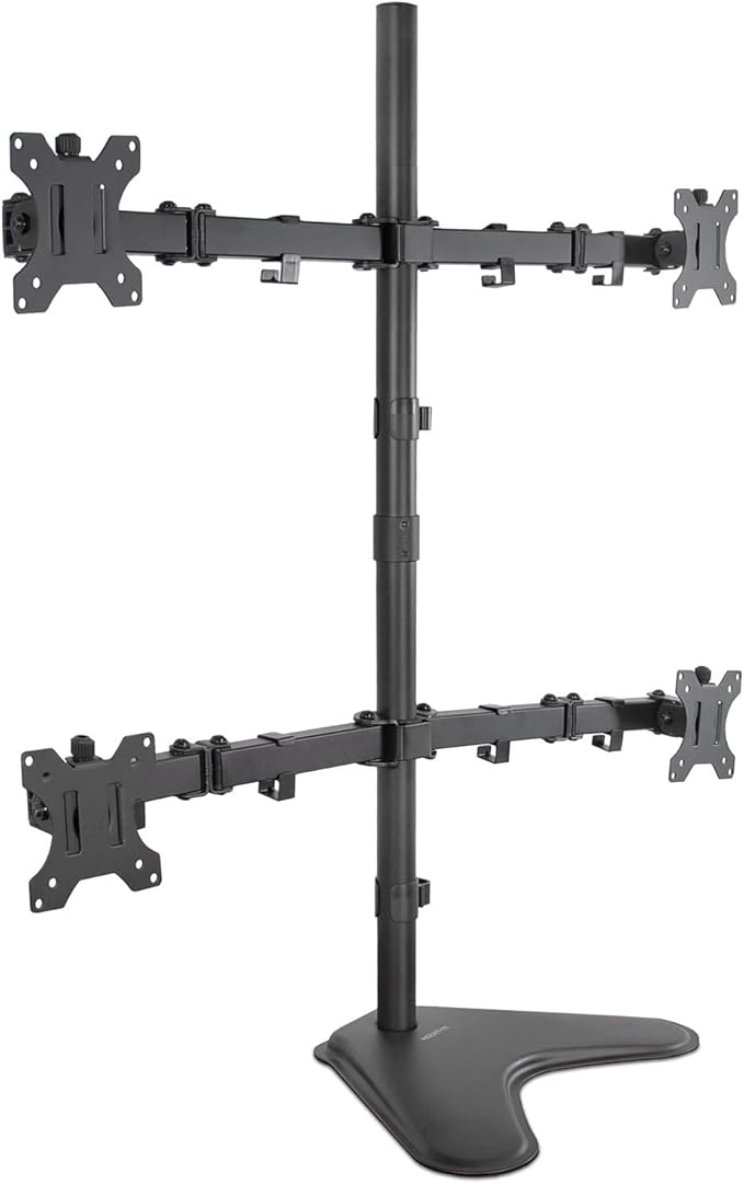 Mount-It! Quad Monitor Stand for 4 Screens up to 32", Free Standing Multi Monitor Desk Mount, Height Adjustable 34.8", 17.6 lbs Each, VESA 75x75 100x100, Steel 4 Monitor Stand, MI-2784
