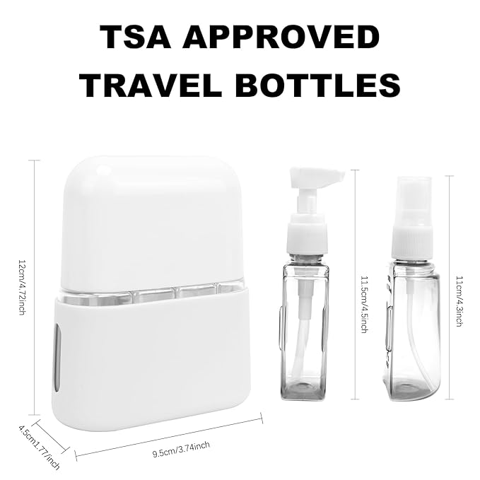 Skycase Travel Bottles - Leak Proof Refillable Tsa Approved Travel Size Toiletries, 4 in 1 Liquid Bottles Containers with Labels and Funnel Airplane Accessories Kits for Lotion Liquid (Grey)
