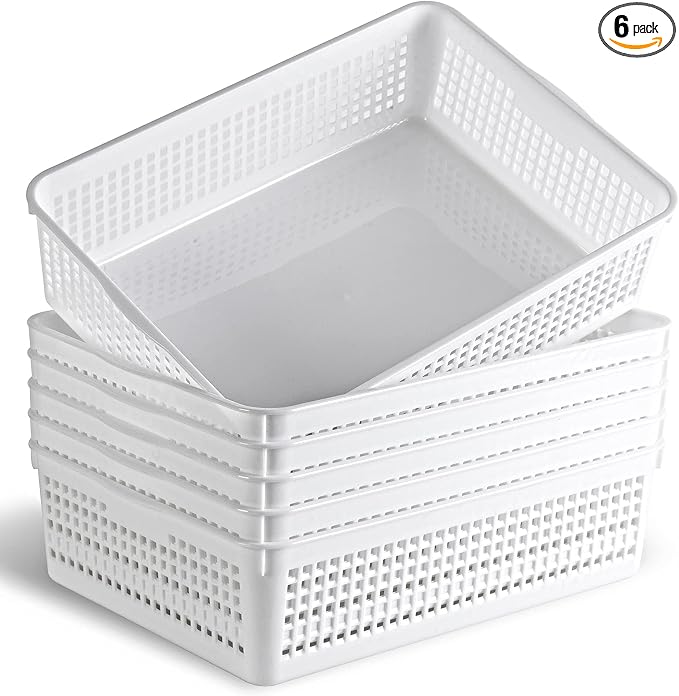 Eslite A4 Size Plastic Storage Basket,Desktop File Paper Letter Organizer Tray, 6-Packs (White)