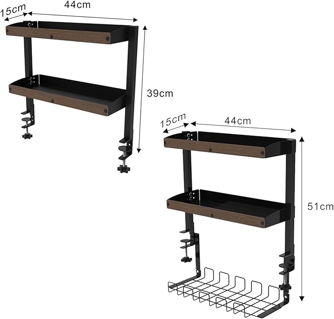 Clamp-On Desktop Organizer Shelf, Adjustable Clip-on Tabletop Storage Tray for Office Desk, Clamp-on Above or Under Desktop Storage Shelf, Save Space