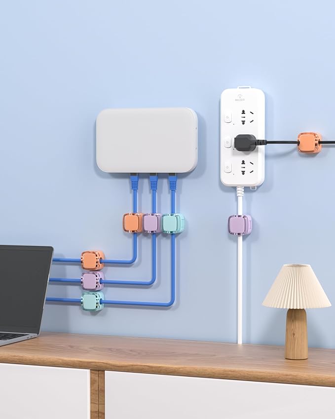 6 Pack Magnetic Cord Organizer & Cable Clips - Adjustable Under Desk Cable Management, Adhesive Wire Holder for Home, Office, Phone, Car, Wall, and Nightstand (Color Mixed)