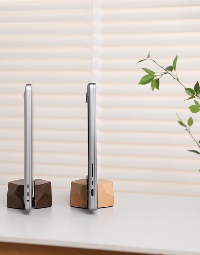 Adjustable Vertical Laptop Stand, MacBook Holder Wood Stand, Wooden Laptop Stand, Vertical Laptop Holder for Desk, Width Adjustable Dock Fits All MacBook/Surface Pro