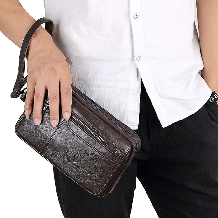 Leather Clutch Purse Wallet Men Wrist Bag