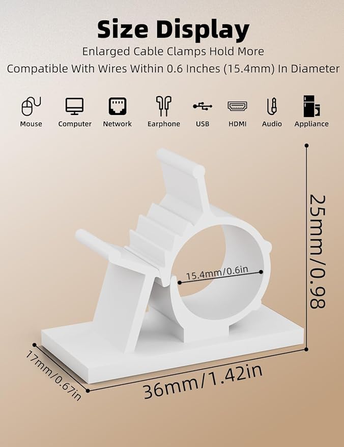 Viaky White Cord Clips Self Adhesive, 30Pack Cable Clamps Adjustable Wire Holder Electric Cord Organizer for Car Home Office Desk Wall Nightstand Computer