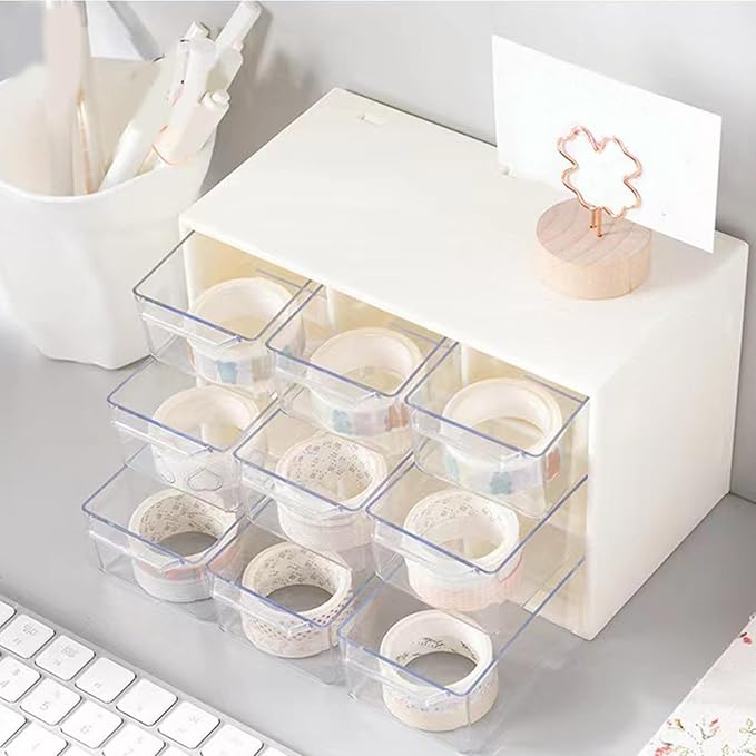 MSUIINT Desk Organizers, 9 Drawers Desktop Organizer, Dustproof Small Organizer with Drawers, Multifunctional Easy to Clean Desk Storage Box for Jewelry Makeup