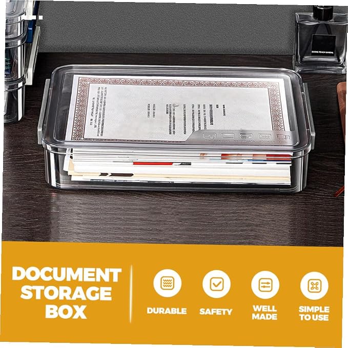 Stackable Small Document Storage Box with Lid, Plastic File Organizer and Desktop Paper Container for Office Filing and Home Document Management