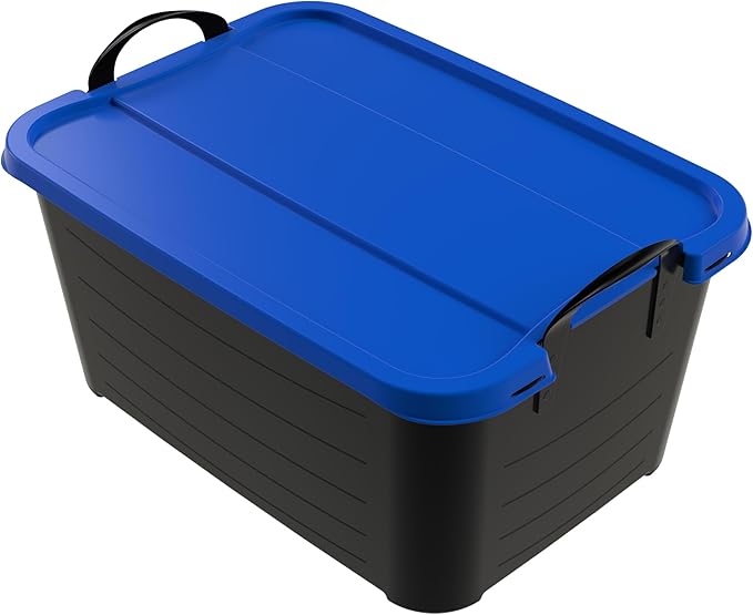 Life Story 6 Pack Heavy Duty Stackable Storage Bin, 55 Quart Home Organizer, Versatile Lightweight Locking Bins with Carrying Handles, Black/Blue