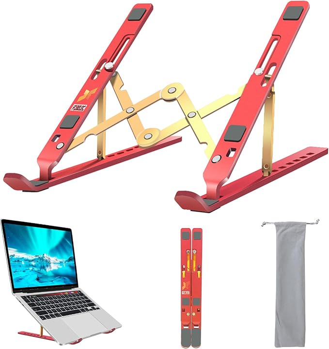 Laptop Stand, Computer Tablet Stand, Adjustable Aluminum Foldable Portable Laptop Holder Riser, Compatible with MacBook Air Pro, Lenovo, HP, Dell, More 10-15.6??Laptops and Tablets (Red)