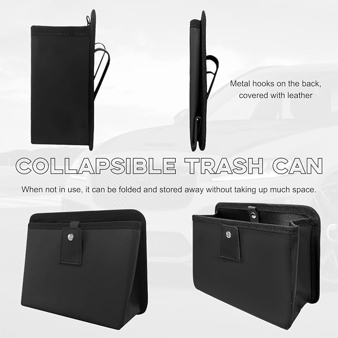 Yourkar Car Trash Can, Foldable Waterproof Leather Car Garbage Organizer Holder, Automotive Mini Dustbin Container with One Roll Trash Bag, Universal Interior Car Accessories (Beige, M)