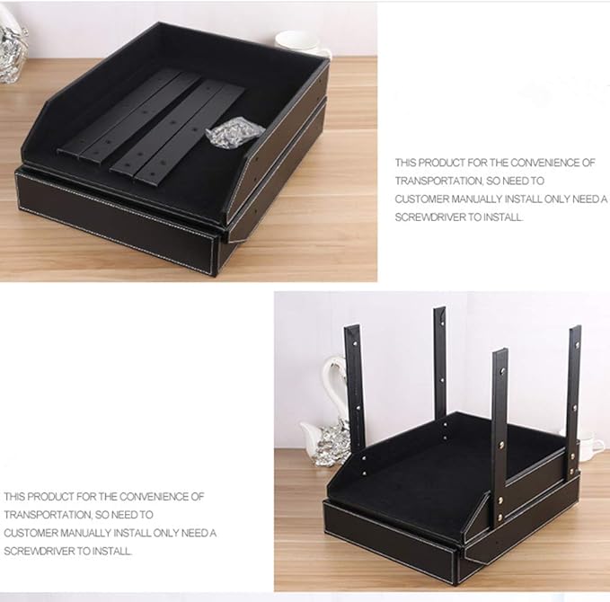Very Sturdy 3 Tier Leather Desk File Rack for Office Supplies/Stationery/Folder,Stackable Letter Tray Organizer,Document Filing Organizer Holder for Desktop Storage (Brown)…