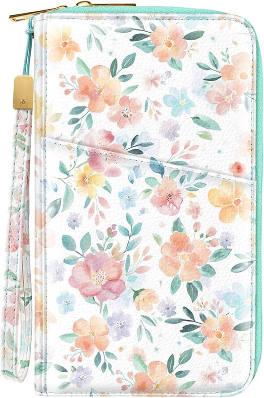 Family Passport Holder Wallet RFID Blocking Document Organizer PU Leather Mulit-purpose Travel Wallet Credit Cards Case for Women Men, Watercoler Floral