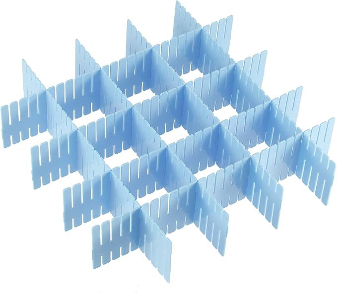 JOIKIT 60 PCS Blue Plastic DIY Grid Drawer Dividers, Adjustable Organizer, Household Storage Makeup Socks Underwear Organizer