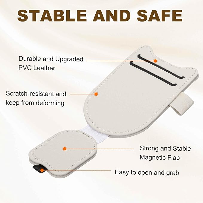 HARFINGTON 1 Pcs Sunglass Holder for Car Magnetic Leather Glasses Holder Universal Visor Sunglasses Clip Car Accessories Interior for Glasses Ticket Cards,Beige