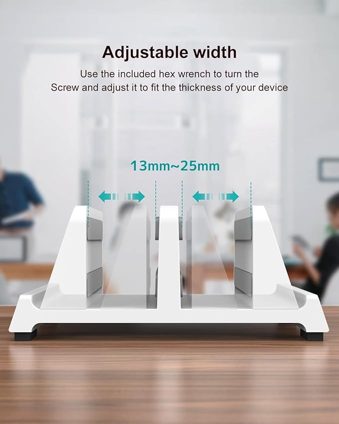 Vertical Laptop Stand for Desk, Dual Slots Plastic Laptop Holder with Space Saving 4-in-1 Design, Adjustable Laptop Stand Supports MacBook, Chromebook, Surface, Dell (White)