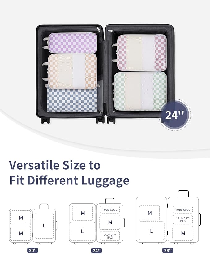 Narwey 6 Set/5 Set Compression Packing Cubes for Travel Kids Women Carry on, Packing Organizers Bag for Backpack Luggage Suitcase Duffle Bags