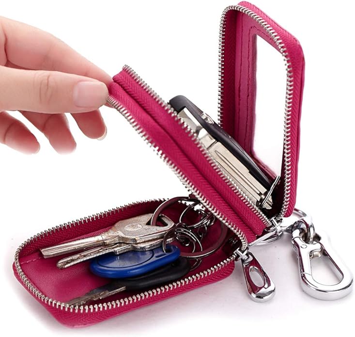 BAKUN Two-Sides Mini Leather Car Key Case, Key Holder Key Organizer Wallet