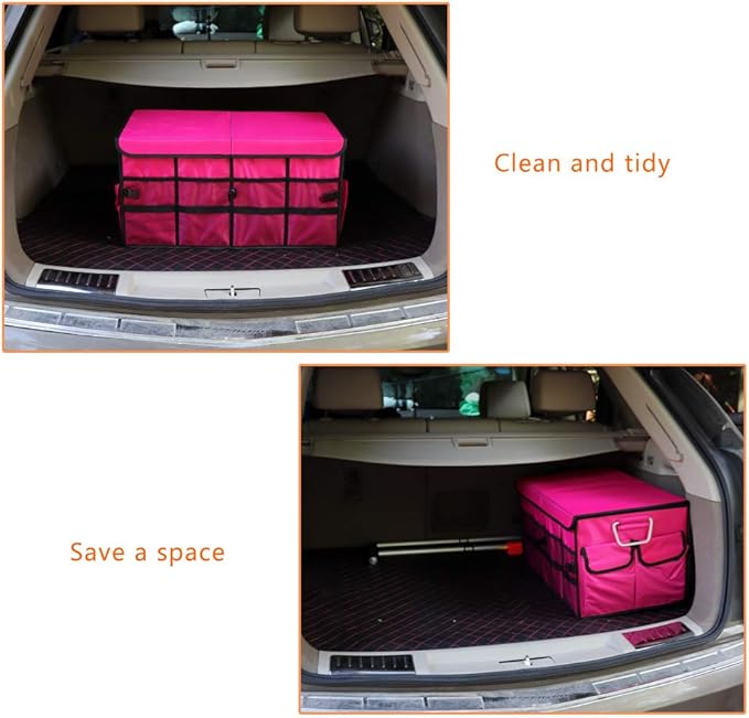 Car Trunk Organizer for SUV, Truck, Auto. Durable Collapsible Cargo Storage. With Extremely Strong Non-Slip Bottom Strips, Waterproof Bottom, Durable Materials(Large covered,Rose Red)