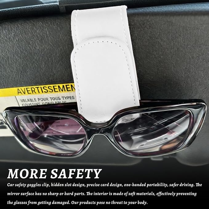 Sunglass Holder for Car, Car Sunglass Holder, Magnetic Leather Sunglasses Holder and Ticket Card Clip, Auto Multi-Functional Sun Visor Eyeglass Holders for SUV Pickup Truck (White)