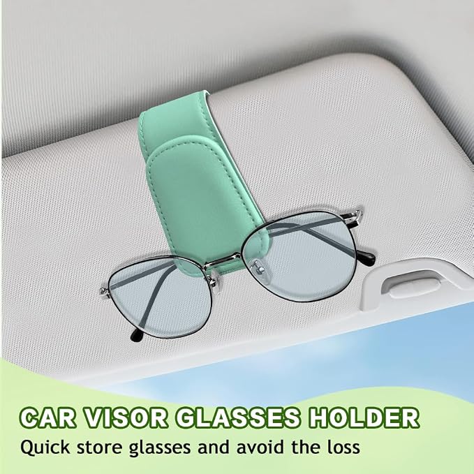 Sunglass Holder for Car, Sunglasses Clip for Car Visor, Magnetic Leather Vehicle Eyeglass Hanger Clip, Auto Ticket Card Glasses Organizer Clamp Accessories for SUV Sedan (Nile Blue)