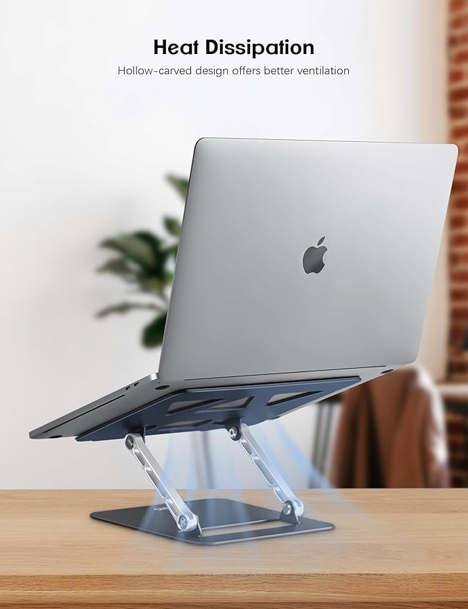 Aoviho Adjustable Laptop Stand for Desk,Portable Laptop Stand Holder and Riser,Foldable Aluminum Notebook Computer Stands for MacBook Air Pro HP Lenovo Dell Samsung, 10-15.6 inch (Navy-Silver-Black)