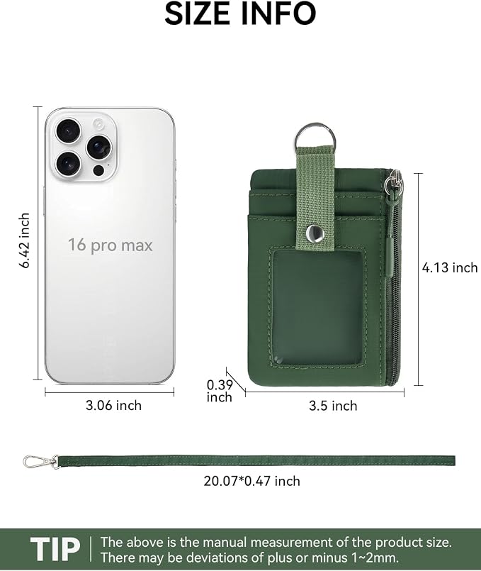 BOSTANTEN Small Wallet RFID, Minimalist Zip ID Case Wallet with Lanyard Keychain, Water Resistant Card Wallets for women & Men, Green