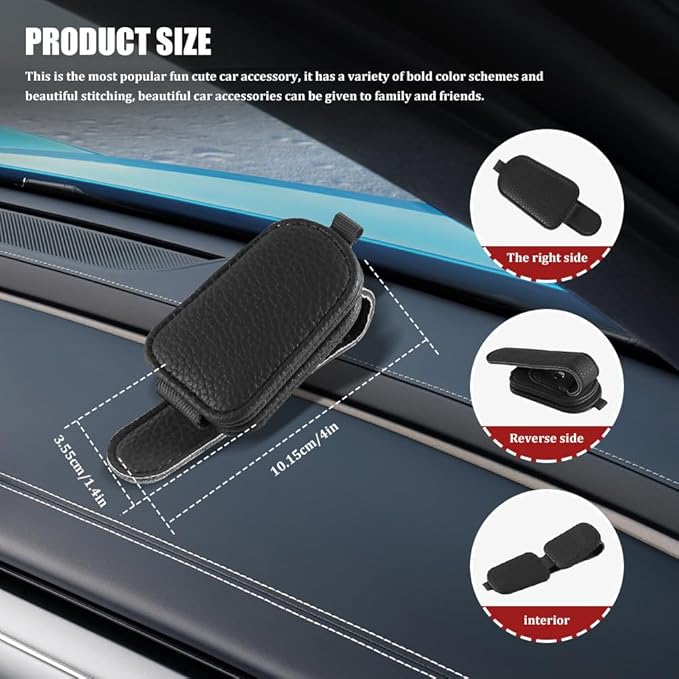 Sunglasses Holders for Car Visor, Sunglass Car Organizer, Leather Magnetic Buckle Sun Visor Sunglass Clip, Car Accessories Ticket Card Clip Sunglasses Mount Fit Truck (Black, 2PCS)