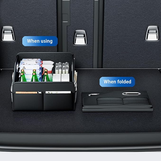 22.5L Leather Material Car Trunk Storage Box Multifunctional Organizer Waterproof and Stain-Resistant Foldable Multi-Compartment Design with Handle for Car Trunk Storage And Office Home Daily Storage
