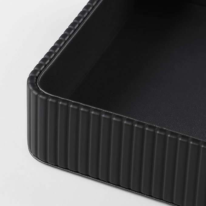 Desk Organizer Tray, PU Leather Nightstand Organizer Perfume Valet Tray for Men Women, Decorative Vanity Trays Trinket Dish Key Bowl for Entryway Table (2pcs, Black, Large+Small)