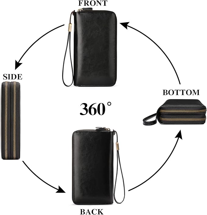 SENDEFN Leather Women Wallet RFID Blocking Zipper Around Phone Holder Clutch Wristlet Large Capacity