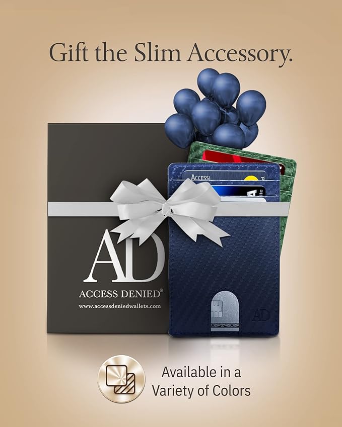 Access Denied REAL LEATHER Slim Minimalist Mens Wallet - Thin Front Pocket RFID Credit Card Holder Wallets For Men Holiday Gifts For Him