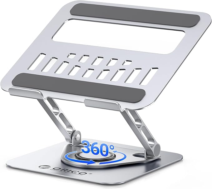 ORICO Adjustable Laptop Stand for Desk, 360° Rotating Base, Foldable Aluminum Alloy Computer Stand with Ventilated Design, Compatible with MacBook Air/Pro, Dell, XPS, HP up to 17'' - ST12, Silver