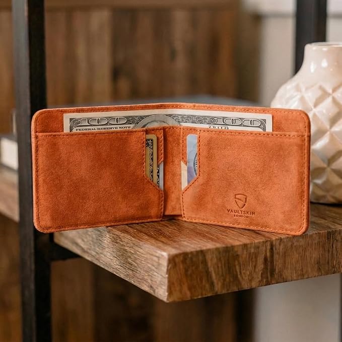 Vaultskin MANHATTAN Slim RFID Blocking Bifold Leather Wallet for Men - Men’s Leather Wallet, Front Pocket Minimalist Card Holder, Holds 9 Cards and Cash, Premium Italian Leather